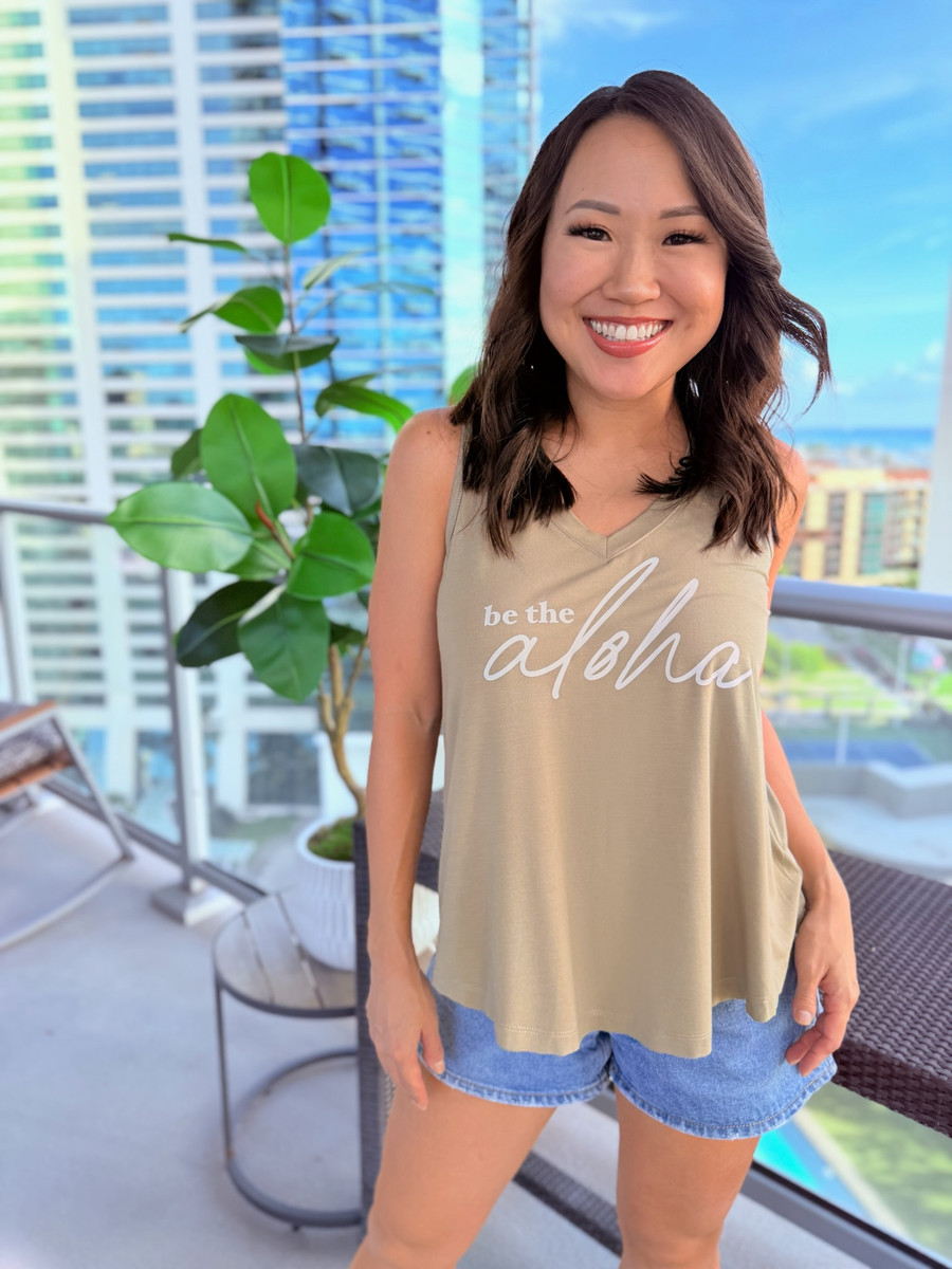Be The Aloha V-Neck Tank: Olive (T104)