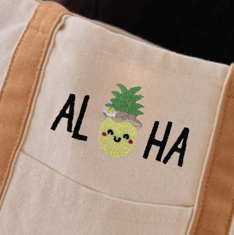 Embroidered Canvas Bag: Aloha Pineapple (Khaki)