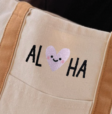 Embroidered Canvas Bag: Aloha Heart (Khaki)