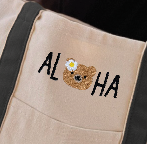 Embroidered Canvas Bag: Aloha Bear (Black)