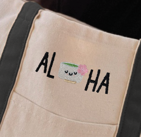 Embroidered Canvas Bag: Aloha Matcha (Black)