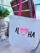 Embroidered Canvas Tote Bag: Aloha Paw Pink