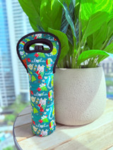 Wine Pouch: Aloha Bloomies Teal