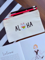Canvas Pouch: Aloha Neko (Red Zipper)