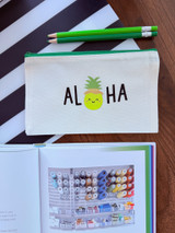 Canvas Pouch: Aloha Papale Pineapple (Green Zipper)