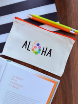 Canvas Pouch: Aloha Lei (Orange Zipper)