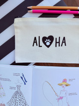 Canvas Pouch: Aloha Heart Paw (Black Zipper)
