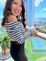 Lily Striped Off The Shoulder Top: White/Black (T7)