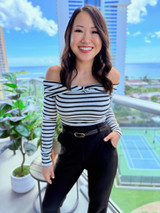 Lily Striped Off The Shoulder Top: White/Black (T7)