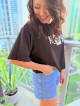 Aloha Vegas Lucky Cat Crop Top: Black (T106)