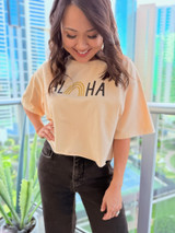 Aloha Rainbow Crop Top: Cream (T108)