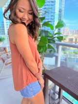 Aloha Dainty Heart V-Neck Tank: Rust (T114)