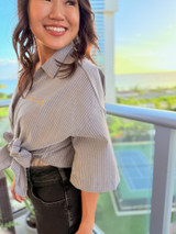 Aloha Dainty Heart Striped Tie Top: Black (T117)