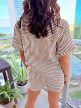 Shaka Striped Button Down Top: B/W (T118)