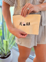 Embroidered Canvas Pouch: Aloha Musubi (Black Zipper)