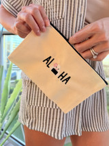 Embroidered Canvas Pouch: Aloha Musubi (Black Zipper)