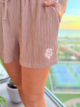 Embroidered Shorts: Taupe Sakura (S4)
