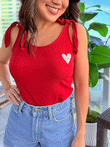 Heart Tie Shoulder Tank: Red