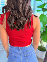 Heart Tie Shoulder Tank: Red