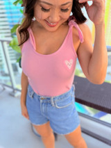 Heart Tie Shoulder Tank: Pink