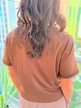 Aloha Dainty Heart Twist Front Tee: Brown