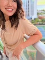 Aloha Dainty Heart Twist Front Tee: Beige