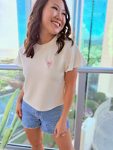 Heart Flutter Sleeve Tee: White