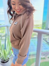 Soccer Ball Half Zip Collar Jacket: Brown