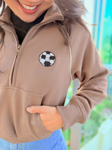 Soccer Ball Half Zip Collar Jacket: Brown