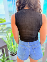 Dog Crinkle Cropped Tank: Black