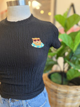 Capy Crinkle Cropped Top: Black