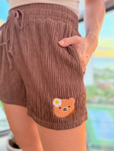 Bear Crinkle Shorts: Brown