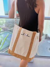 Embroidered Canvas Bag: Aloha Sakura (Khaki)