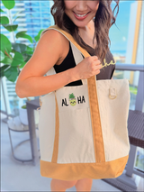 Embroidered Canvas Bag: Aloha Pineapple (Khaki)
