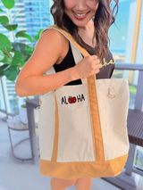 Embroidered Canvas Bag: Aloha Apple (Khaki)