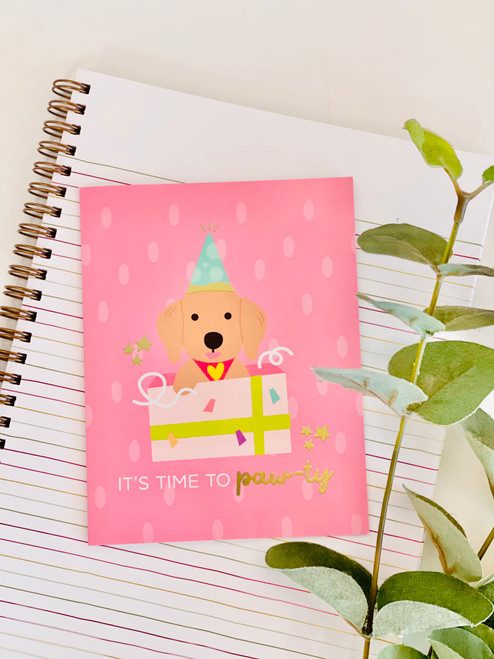 Greeting Card: Golden Pup Time To Paw-ty