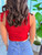 Heart Tie Shoulder Tank: Red