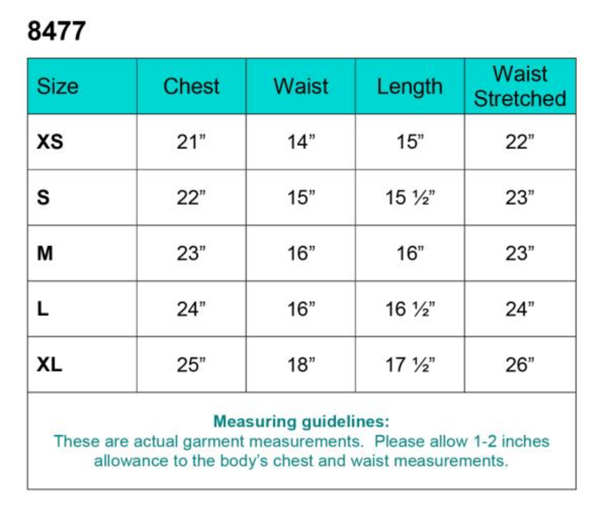 Boys Measurement Chart