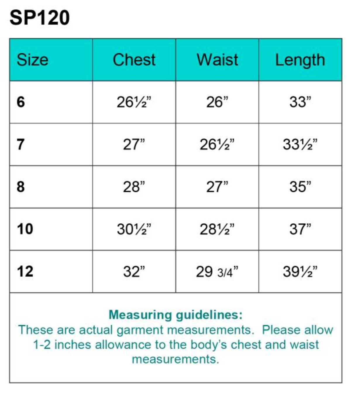 Swea Pea And Lilli Size Chart