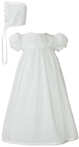 Girls White Christening Baptism Gown with Lace Trim and Bonnet, Polycotton