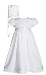 Christening Gown Baptism Gown with Lace and Ribbon, Girls 24″ Cotton Dress
