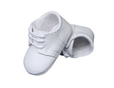 Baby Boys All White Genuine Leather Saddle Oxford Crib Shoe with Perforations