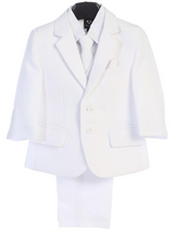 Boy's 5 Piece Suit - 2 Buttoned White Jacket and Pants (3585 White)