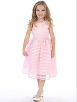 Girls Pink or Ivory Striped Netting Dress