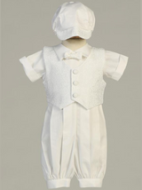 Boys White Poly Cotton Romper Christening Outfit