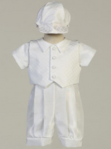 Boys White Jacquard Vest and Shantung Romper Christening Outfit (Lennon)