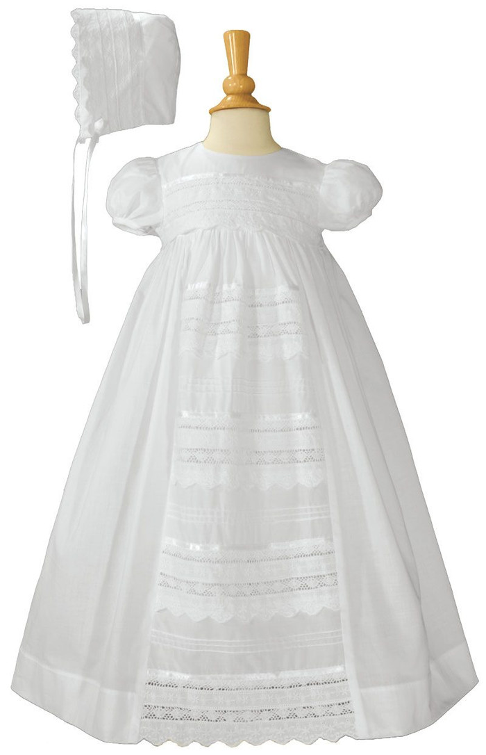 Girls Cotton Christening Gown with Italian Lace