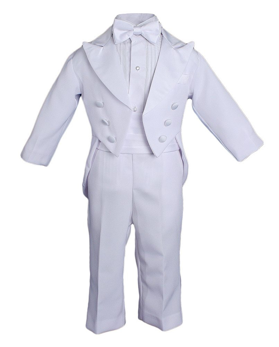 This baby boy’s handsome 5 piece Tuxedo set includes