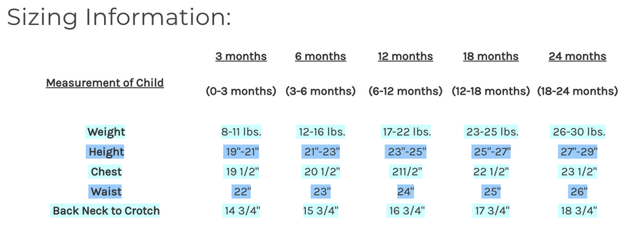 Sizing Chart and Information