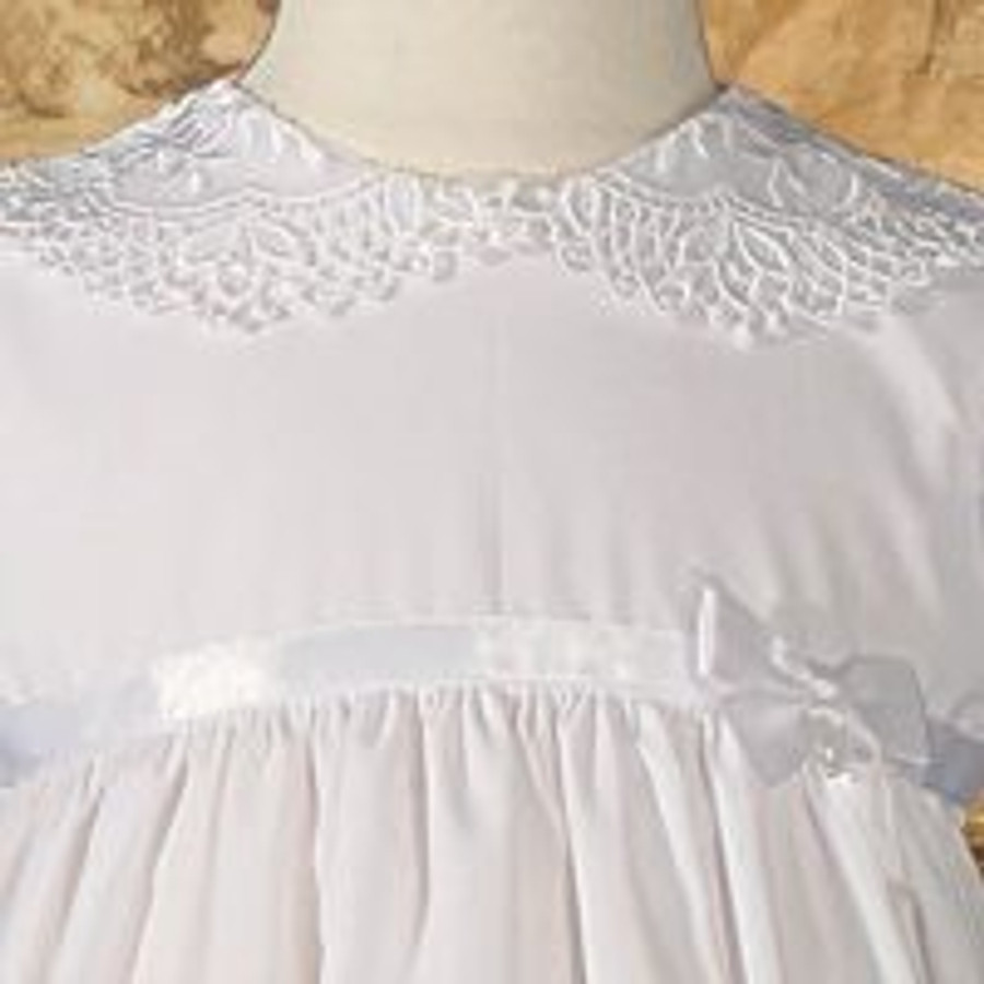 Girls 24″ Poly Cotton Christening Baptism Gown with Lace Collar and Hem